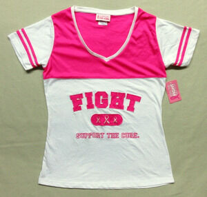 NWT Support The Cure Fight Breast Cancer Awareness Pink-White Shirt - Womens XL